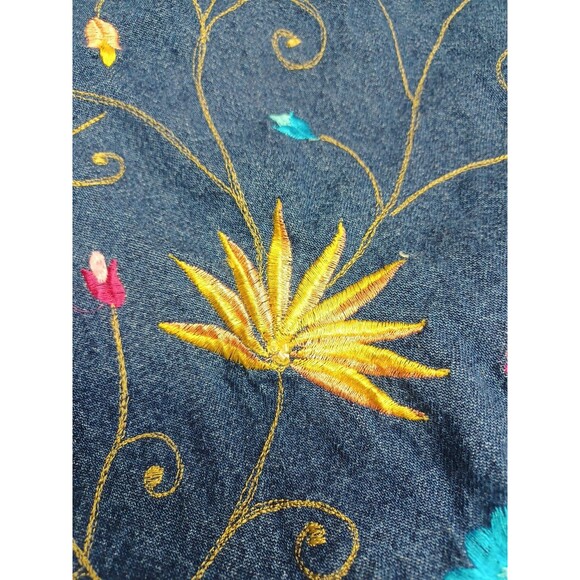 Life Style Womens Long Sleeve Floral Embroidered Denim Jean Jacket Blue Sz 1X - Picture 5 of 9